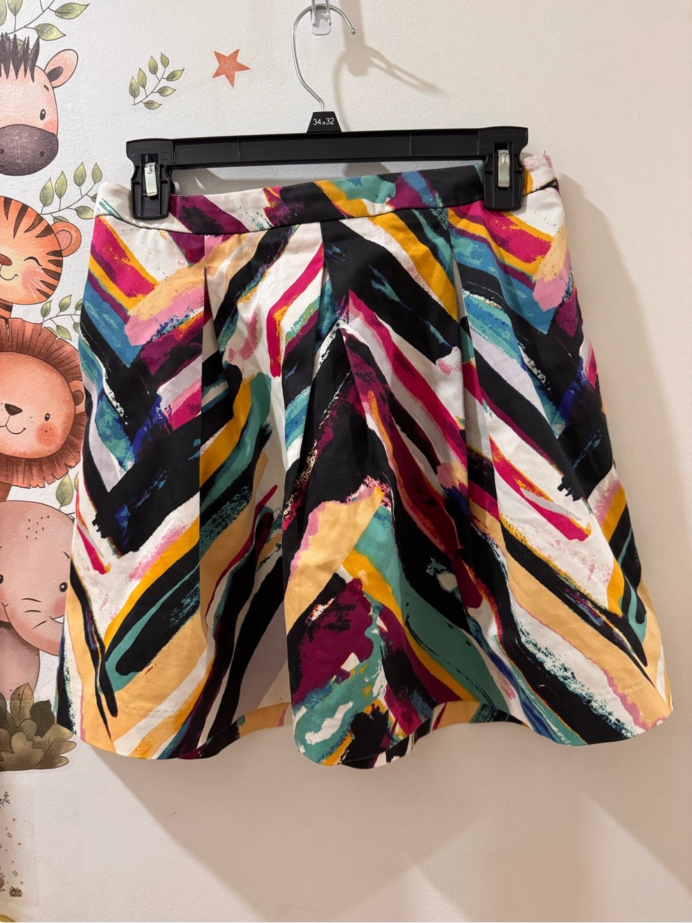 H&M Multicolor Brushstroke Circle Skirt - Teal, Magenta, Mustard, Black, Cream